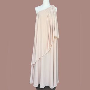 Halston Heritage One-Shoulder Draped Maxi Dress in Blush Pink